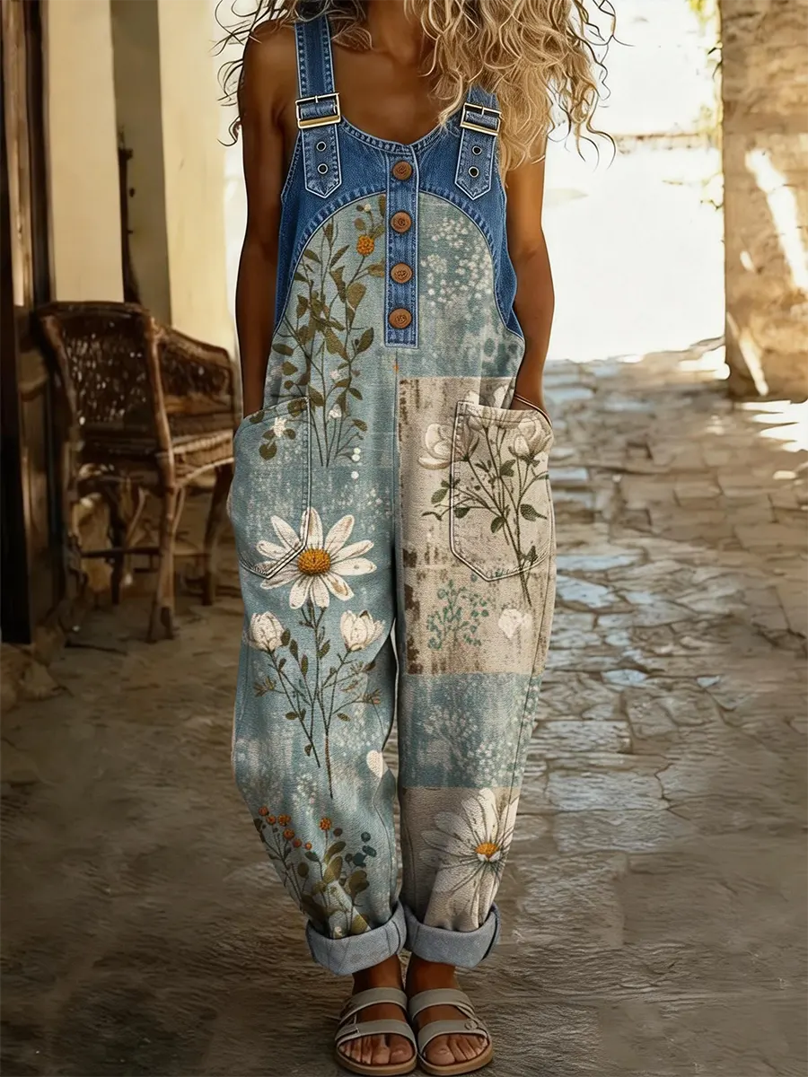 Ellinor – Blomstret Denim Jumpsuit