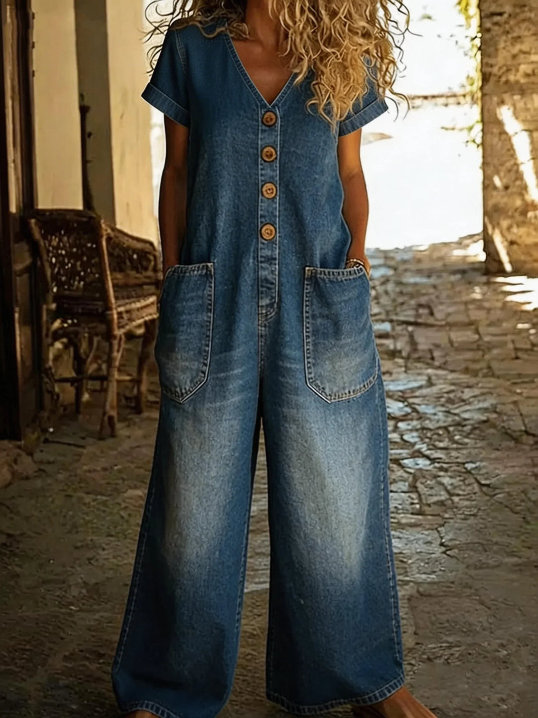 Denise – V-hals Denim Jumpsuit