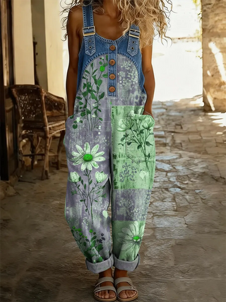 Ellinor – Blomstret Denim Jumpsuit