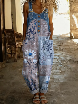 Ellinor – Blomstret Denim Jumpsuit