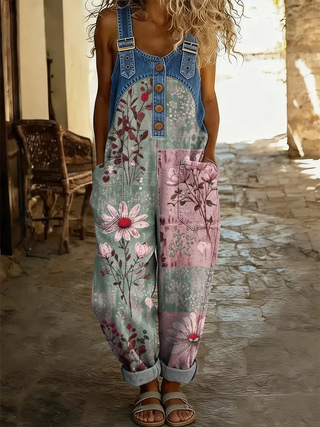 Ellinor – Blomstret Denim Jumpsuit