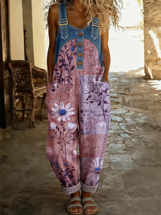 Ellinor – Blomstret Denim Jumpsuit