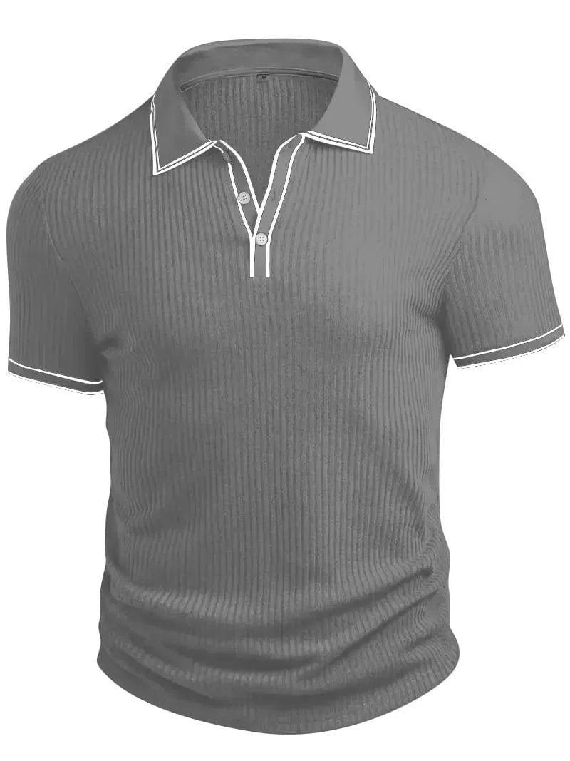 Adrian™ – Ribbestrikket Poloskjorte med Knapper