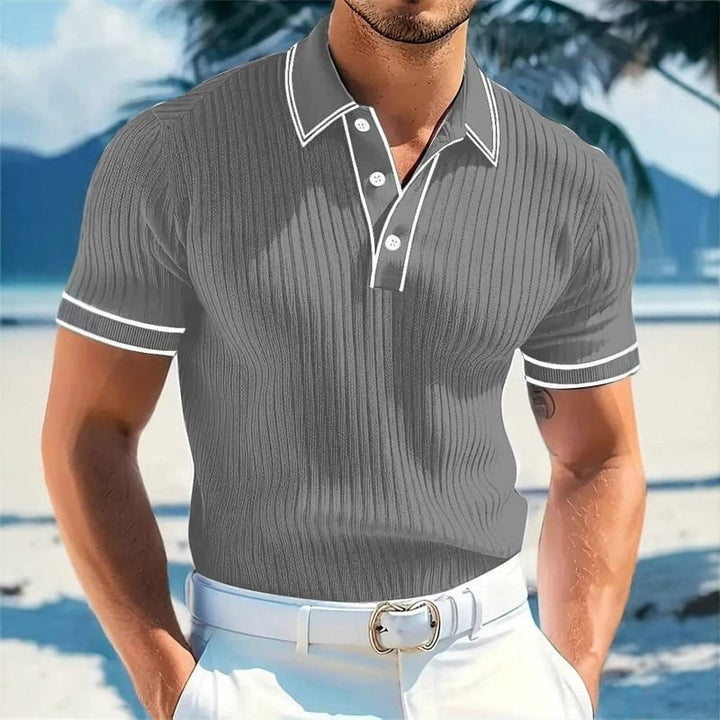 Adrian™ – Ribbestrikket Poloskjorte med Knapper