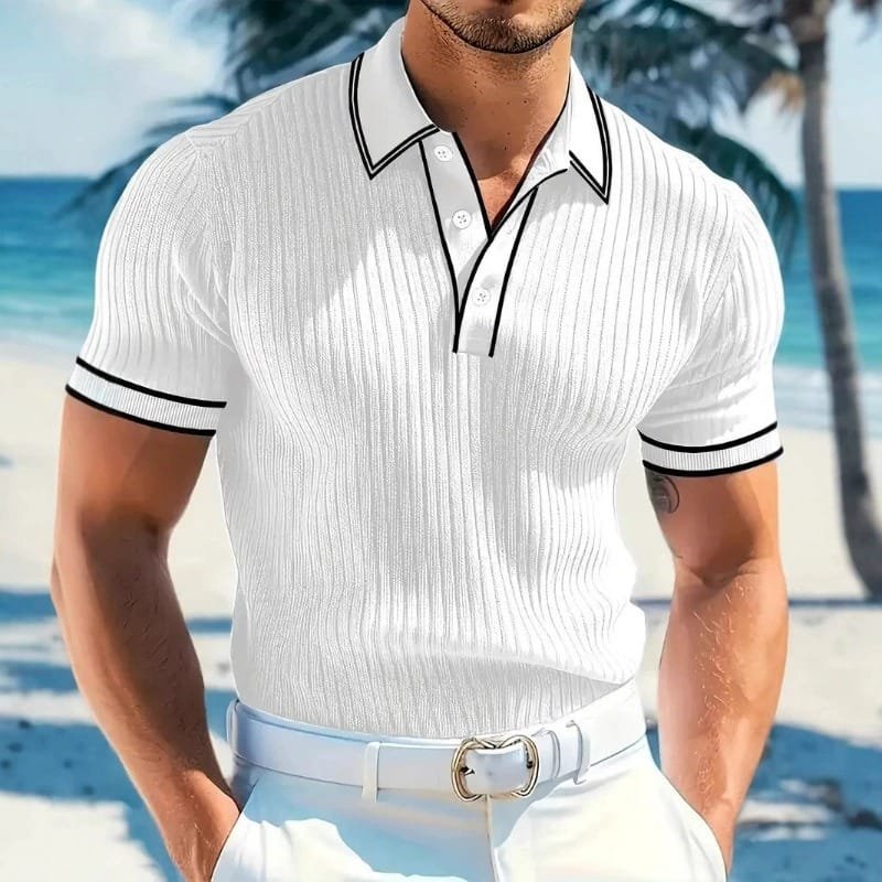 Adrian™ – Ribbestrikket Poloskjorte med Knapper