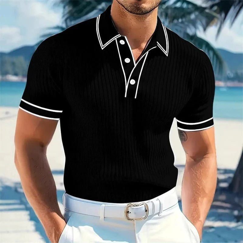 Adrian™ – Ribbestrikket Poloskjorte med Knapper