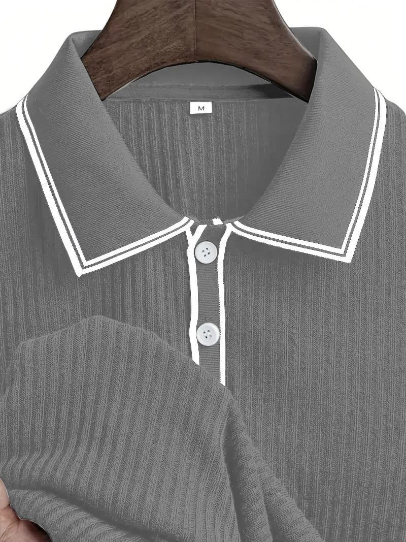 Adrian™ – Ribbestrikket Poloskjorte med Knapper